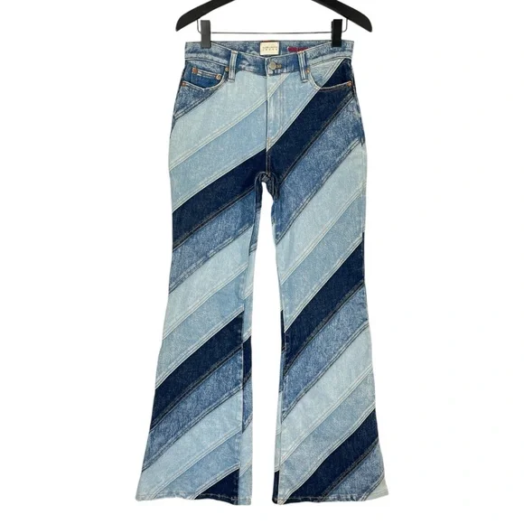 Alice + Olivia Beautiful High Rise Wide Leg Jeans - Indigo Twirl Patchwork Sz 26 - Picture 4 of 11